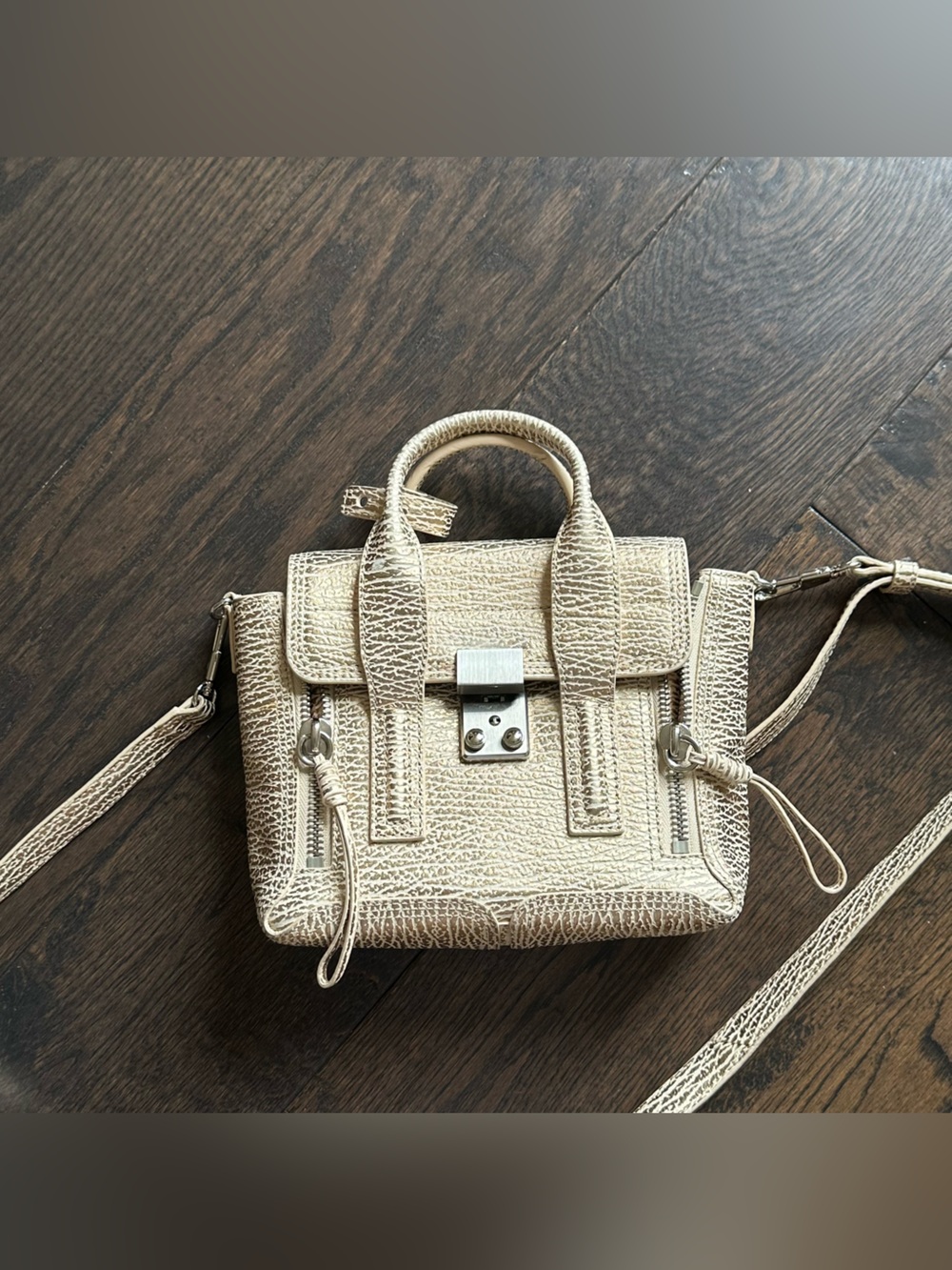 3.1 Phillip Lim Textured Gold Metallic Calfskin Mini Pashli Satchel